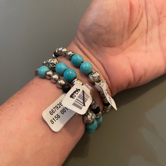 Free People Beaded Turquoise Silver-tone Stretch Bracelets, Lot of 3, NWT! - Picture 10 of 16